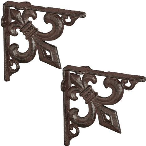 relaxdays Staffe per Mensole, Set da 2 Supporti dal Design Barocco, Reggimensola Angolari per Scaffali, Vintage, Marrone