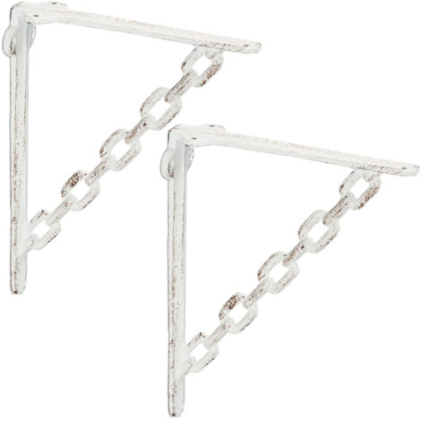 relaxdays Staffe per Mensole, Set Doppio, Stile Antico, Stile a Catena Originale, Reggimensola, Supporto, Color Bianco