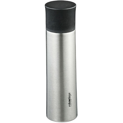 Relaxdays Stainless Steel Drinks Bottle, 500 ml, Leakproof, Cold & Hot Beverages, Vacuum Insulated, with Cup, Silver