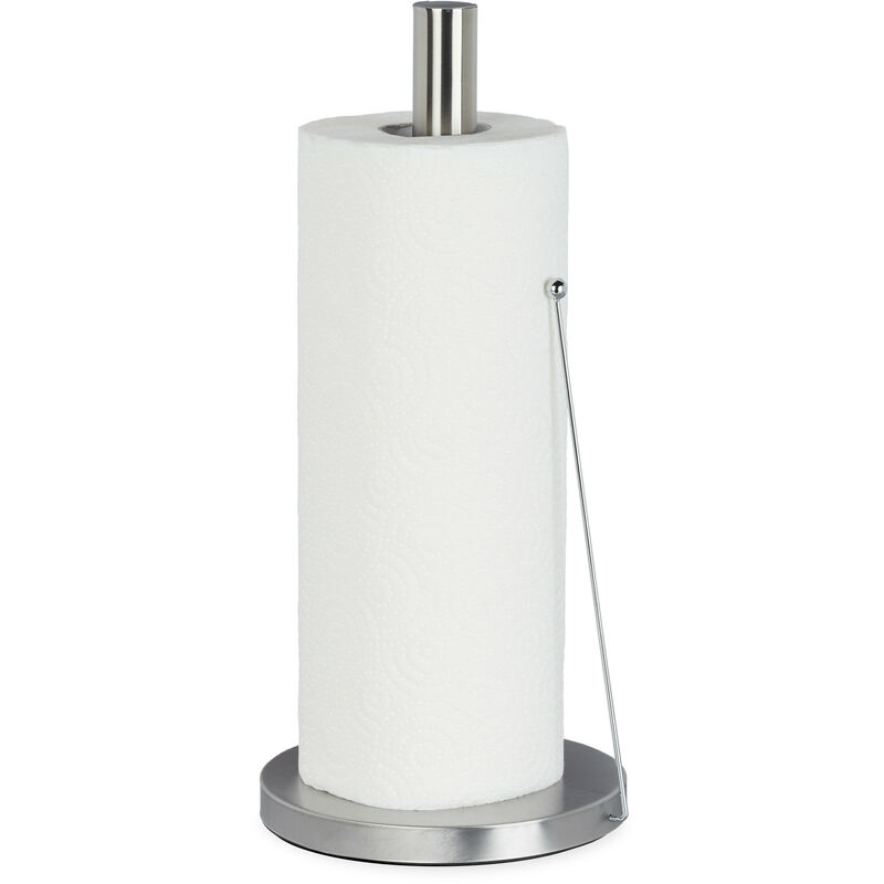 Stainless Steel Paper Towel Holder, Designer Paper Roll Stand, Kitchen Accessory, HxD: 33 x 15 cm, Silver - Relaxdays