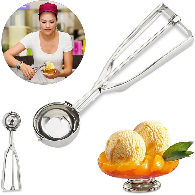 Set of 2 Ice Cream Scoops, for Muffin and Cookie Dough, Gelato Portion Ball, Release Trigger, ∅ 53 mm, Silver - Relaxdays