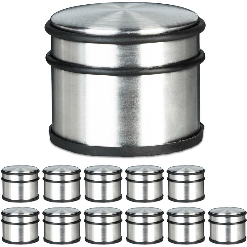 Relaxdays 12x Tall Door Stop, Stainless Steel, Large, Rubber Protectors, Heavy Doorstop, HWD: 7.5 x 9.5 x 9.5 cm, Silver
