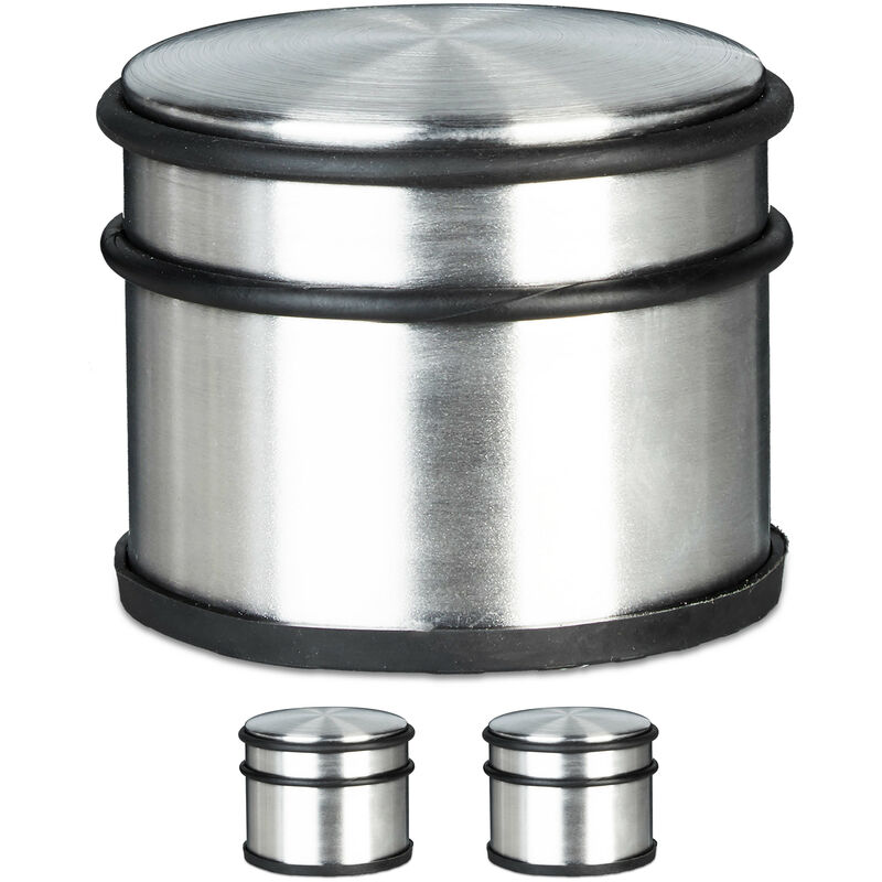 Relaxdays 3x Tall Door Stop, Stainless Steel, Large, Rubber Protectors, Heavy Doorstop, HWD: 7.5 x 9.5 x 9.5 cm, Silver