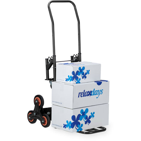 Relaxdays Stair Climbing Hand Truck, Folding Cart, up to 50/150 kg, Solid Rubber Tyres, Height Adjustable, Black