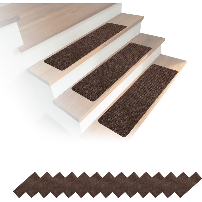 Relaxdays Stair Mats, Set Of 16, Rectangular, 65 X 20 Cm, Self-adhesive, Brown