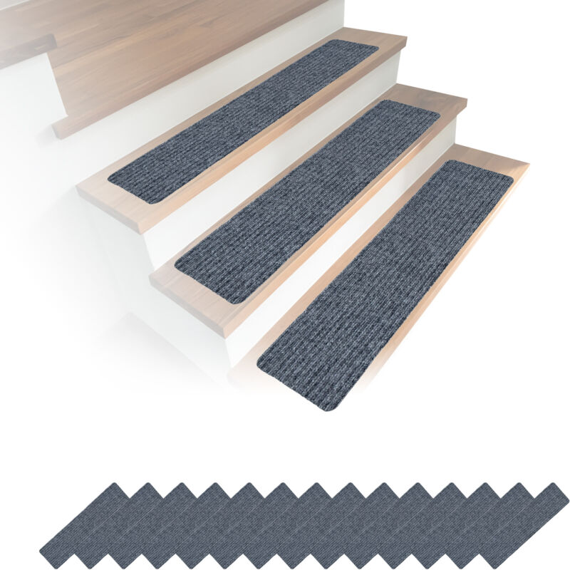 Relaxdays Stair Mats, Set Of 16, Rectangular, 75 X 20 Cm, Self-adhesive, Light Grey