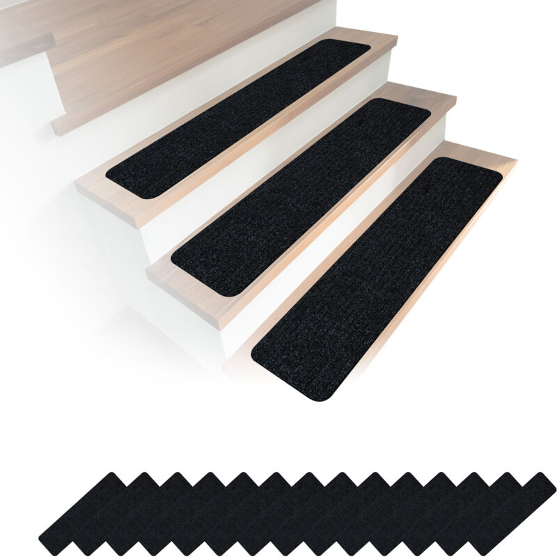 Relaxdays Stair Mats, Set Of 16, 75 X 20 Cm, Self-adhesive Rectangular Mats, Black