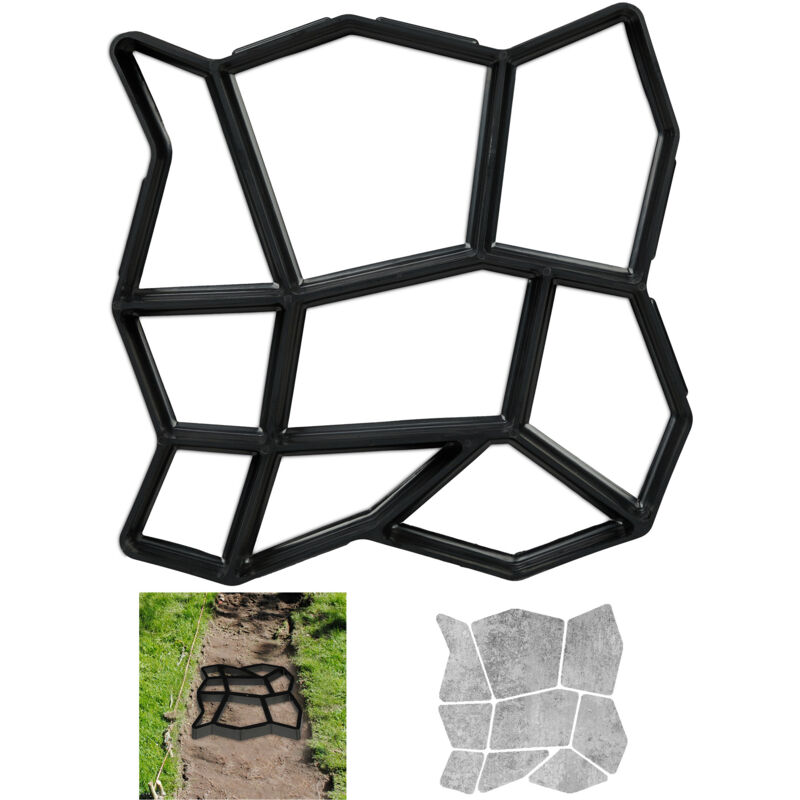 Relaxdays - Concrete Mould, 4x Set, Irregular Shape, Cement Cast, 9 Frame, Pavement Stone, Patio, Hxwxd 3.5x35x35cm, Black