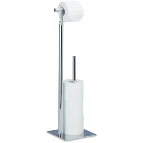 Relaxdays Standing Toilet Paper Holder, Free-Standing Steel Roll Holder for 4 Rolls TP, Chromed, 71 x 20 x 20 cm, Silver