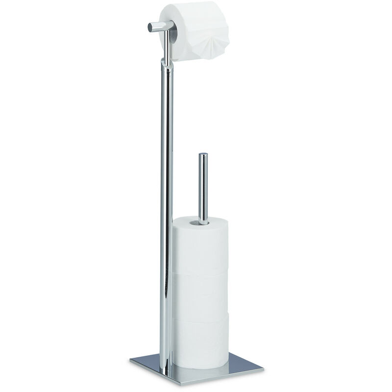 Relaxdays Standing Toilet Paper Holder, Free-Standing Steel Roll Holder for 4 Spare Rolls TP, Chromed, 71 x 20 x 20 cm, Silver