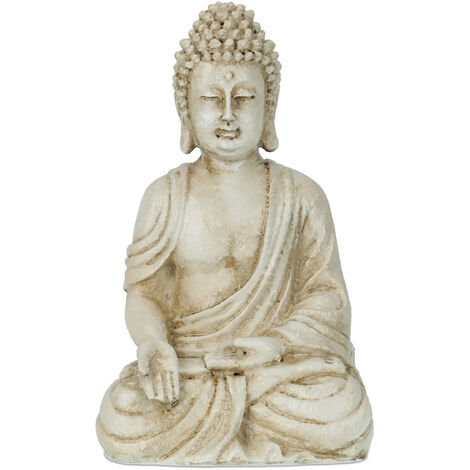   Statue bouddha assis, résistant aux intempéries et au gel, jardin, zen, déco, HLP: 30 x 18,5 x 12 cm, crème