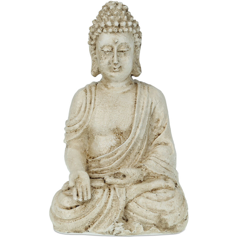 Relaxdays - Statue bouddha assis, résistant aux intempéries et au gel, jardin, zen, déco, hlp: 17,5 x 10,5 x 7,5 cm, crème