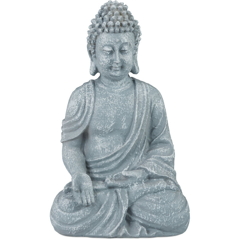 Relaxdays - Statue Bouddha position assise 18cm, objet de décoration salon et salle de bain, résiste l´humidité, gris