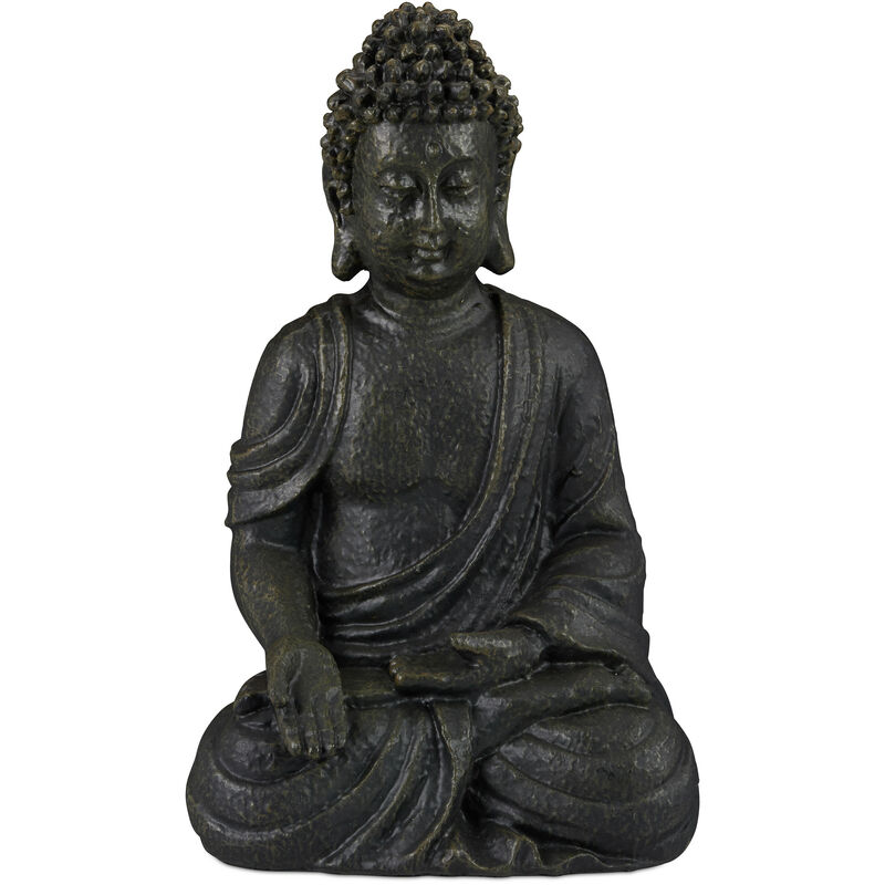 Relaxdays - Statue Bouddha position assise 18cm, objet décoration salon et salle de bain, résiste l´humidité, gris foncé