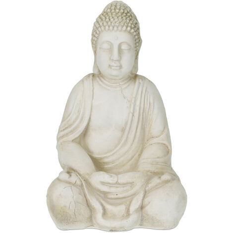   Statue bouddha, résistant aux intempéries et au gel, jardin, grande, extérieur, zen, HxLxP: 50x33x26 cm, crème