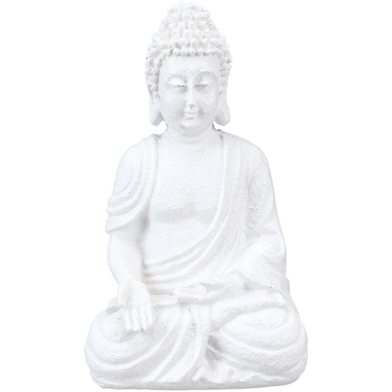 Statue de Bouddha assis, résistante aux intempéries et au gel, pour jardin et salon, 17,5 cm, blanc - Relaxdays