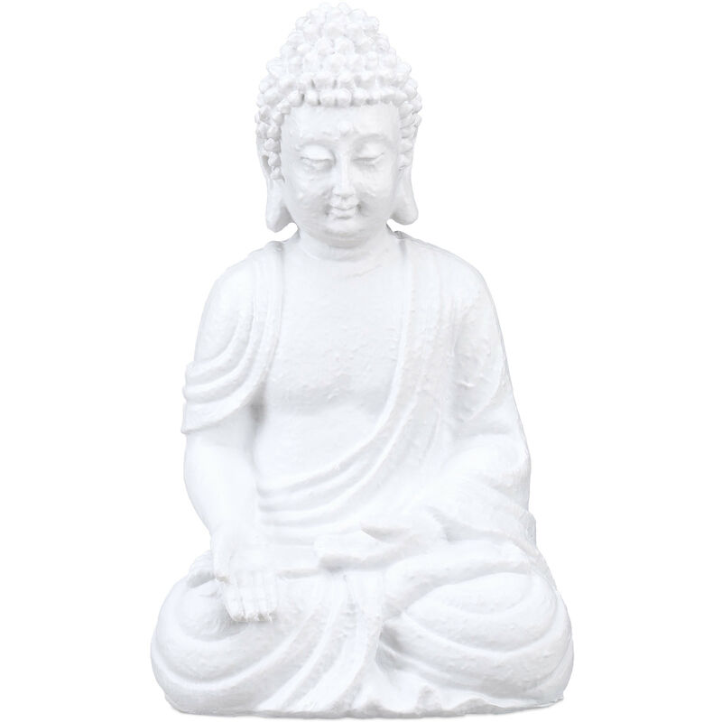 Relaxdays - Statue de Bouddha assis, résistante aux intempéries et au gel, pour jardin et salon, 30 cmx19,5x12 cm, blanc