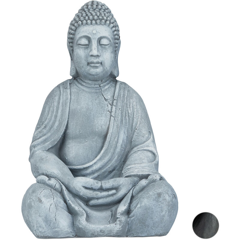 Relaxdays - Statue de Buddha figurine de Bouddha décoration jardin sculpture céramique Zen 50 cm, gris clair