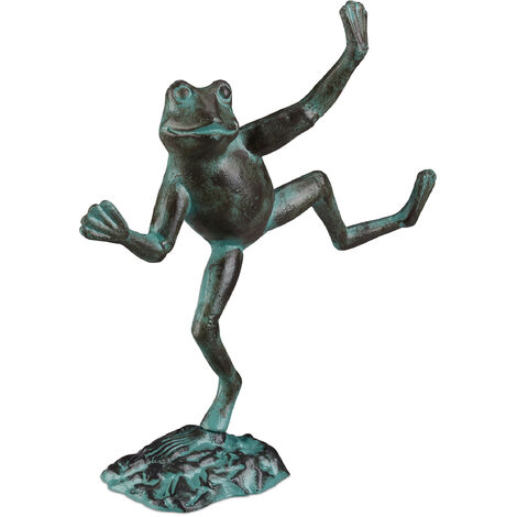   Statue de jardin Grenouille dansante sur un pied fonte fer sculpture figurine de jardin déco,taille L vert