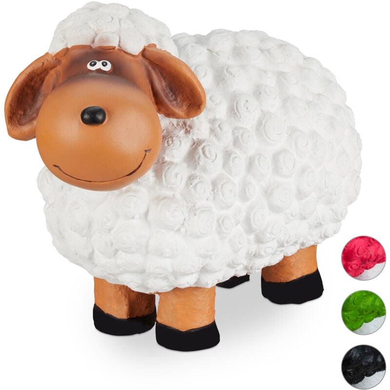 Statue de jardin mouton balcon terrasse décoration céramique intérieur extérieur, blanc - Relaxdays