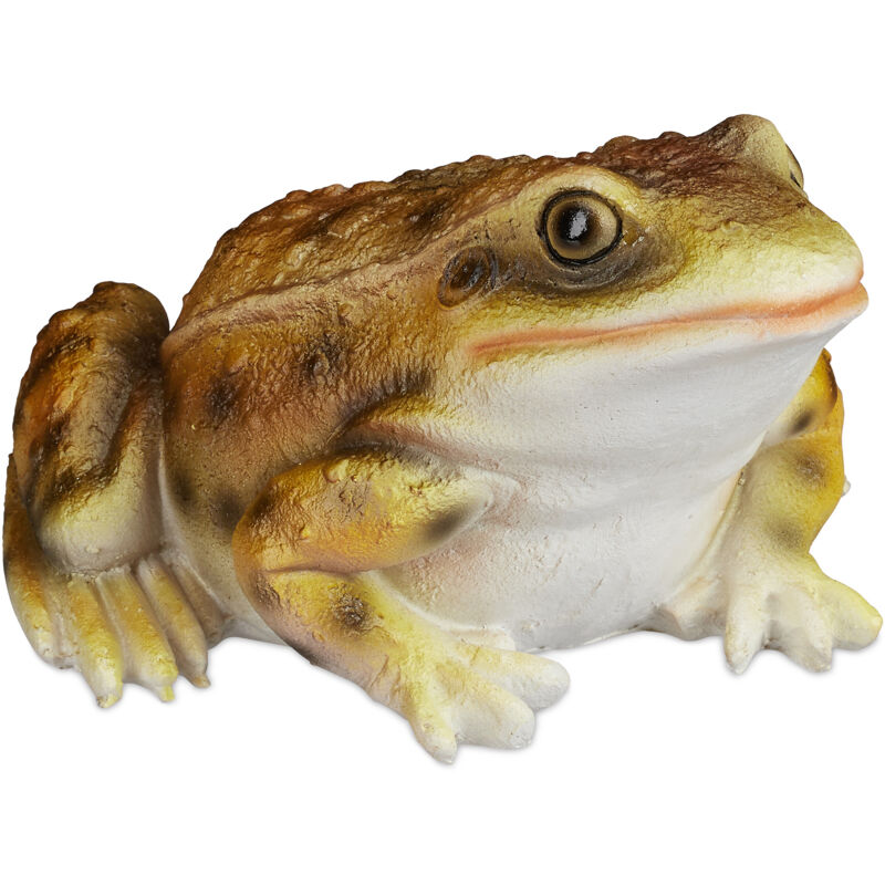 Statue grenouille figurine déco jardin crapaud en pierre décoration balcon terrasse étang, jaune - Relaxdays