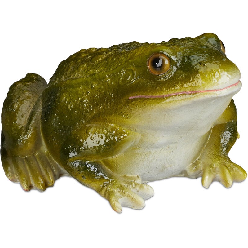 Relaxdays - Statue grenouille, lot de 10, figurine déco jardin crapaud en pierre décoration balcon terrasse étang, vert