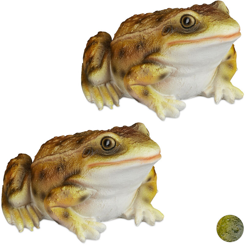 Statue grenouille, lot de 2, figurine déco jardin crapaud en pierre décoration balcon terrasse étang, jaune