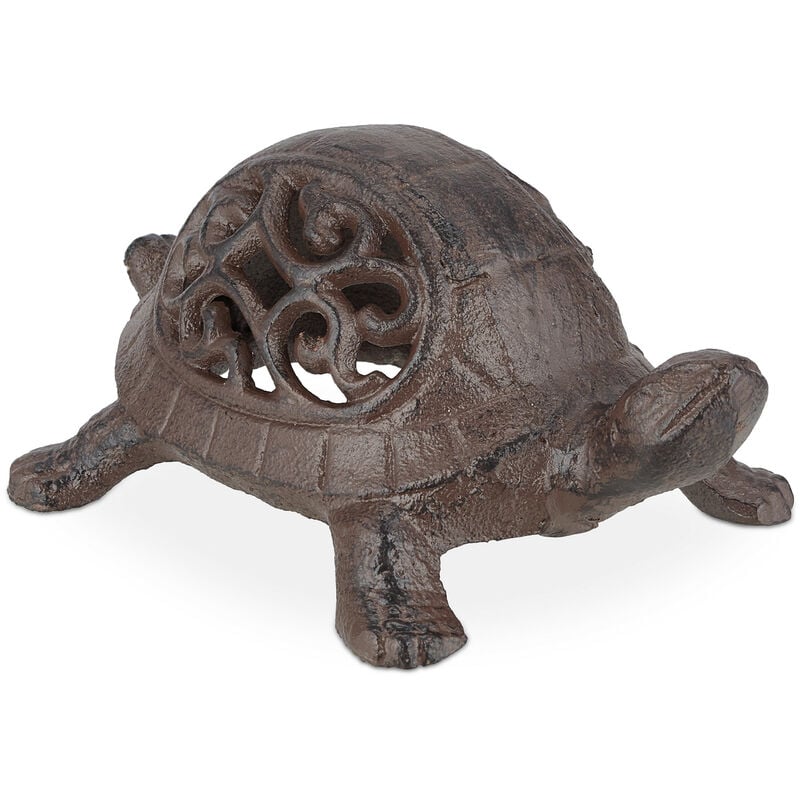Relaxdays - Statuette de tortue, en fonte, résistant, jardin, HxLxP : 6,5x10x15 cm, intérieur et extérieur, marron-noir