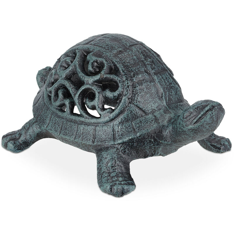 Relaxdays Statuette de tortue, en fonte, résistant, jardin, HxLxP : 6,5x10x15 cm, intérieur et extérieur, vert-noir