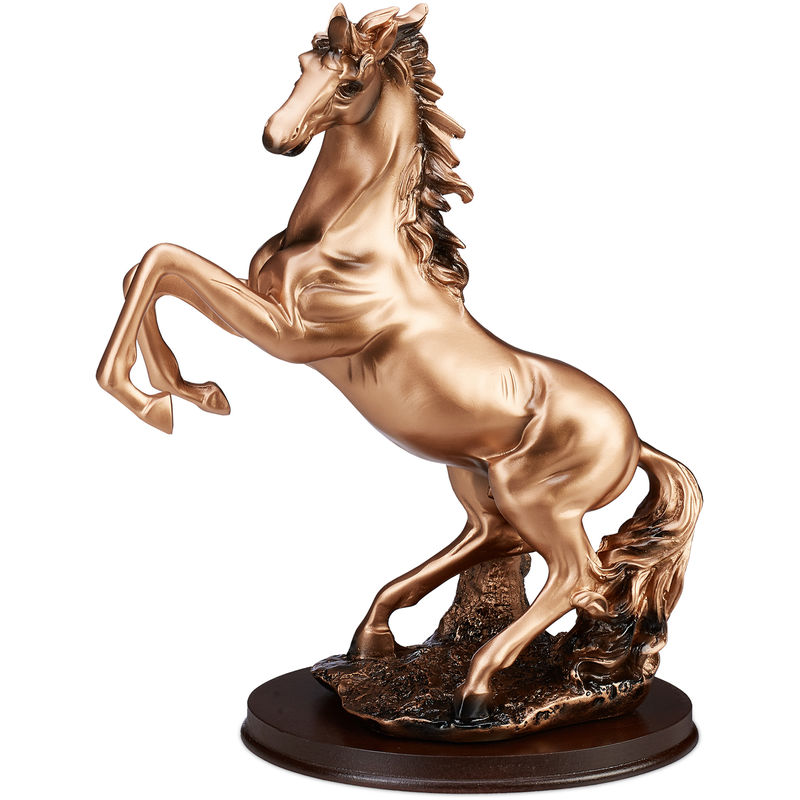 Statuina a Forma di Cavallo, Scultura da Tavolo, Stallone Imponente, Base Ovale, hlp: 32x26,5x15,5cm, Rame - Relaxdays