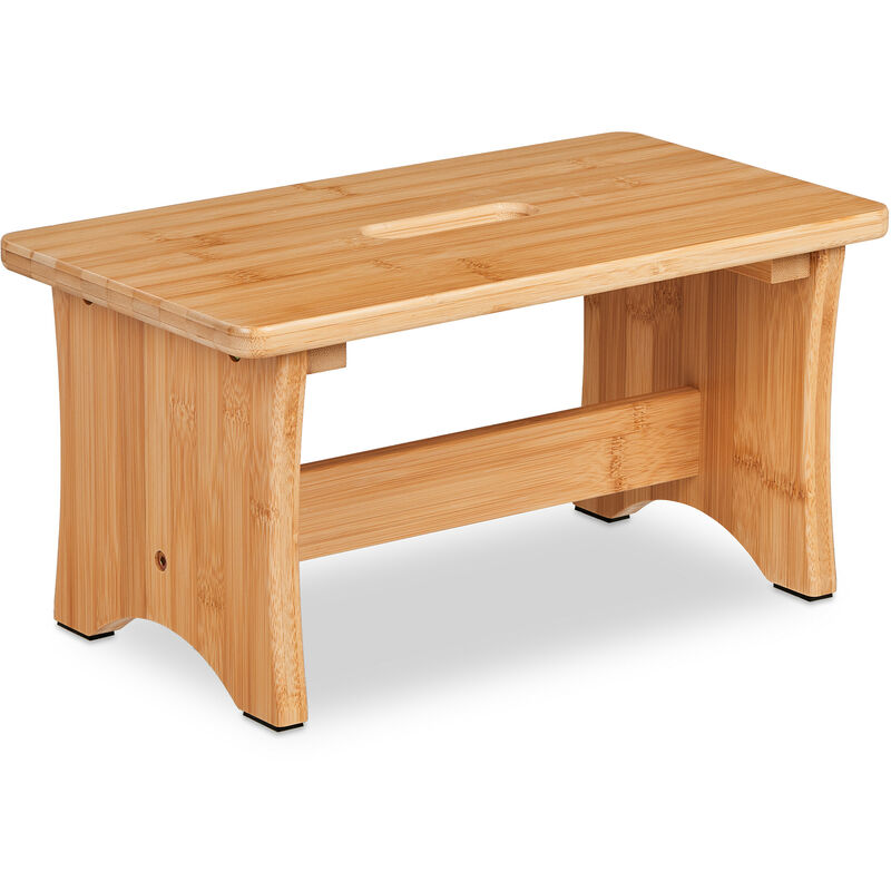 Relaxdays Stool Bamboo, Footrest, With Handle Recess, Bathroom, Children, Hwd, 20.5 X 40 X 22 Cm, Footstool, Natural