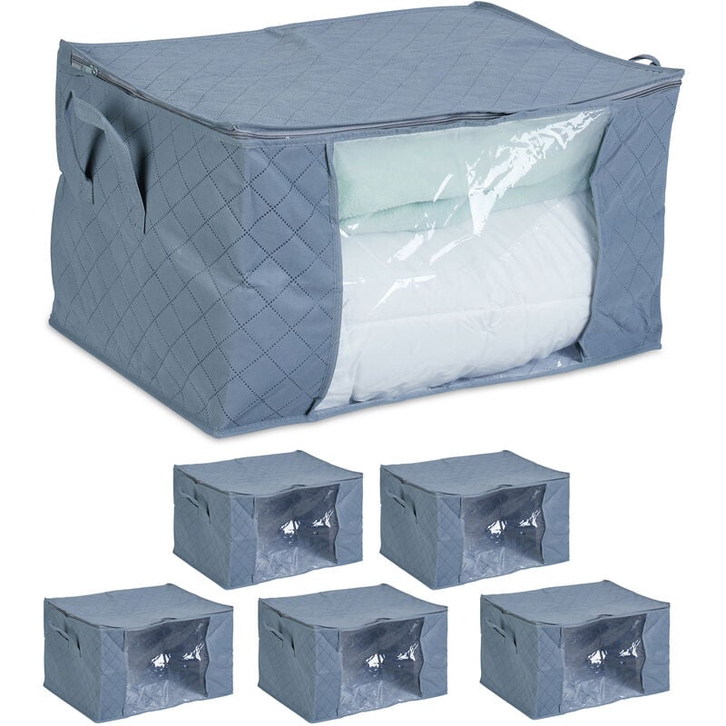 Relaxdays - Storage Bag Set of 6, Zip, Bedding, Clothes, Dust Protection, Underbed Organiser, hwd: 35 x 60 x 43 cm, Grey