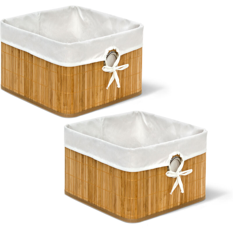 Set Of 2 Relaxdays Storage Basket, Fabric Lining, Bamboo, Rectangular, Bathroom, Accessories, Hxwxd, 20x31x31cm Natural