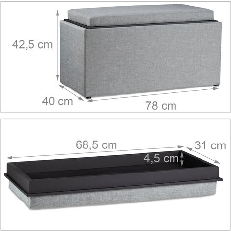 main image of "Relaxdays Storage Bench, HxWxD: 42.5 x 78 x 40 cm, Footrest, Padded Seat, Storage Box, Fabric-Look, Grey"