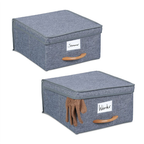 Relaxdays Storage Box Set of 2, 12 l each, Foldable Fabric Organiser with Lid, Basket, Handle, 16 x 30 x 32.5 cm, Grey