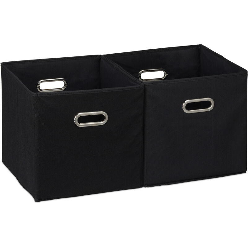 Set Of 4 Relaxdays Storage Boxes, No Lids, With Handles, Folding, Square Shelf Bins, 30 X 30 X 30 Cm, Black