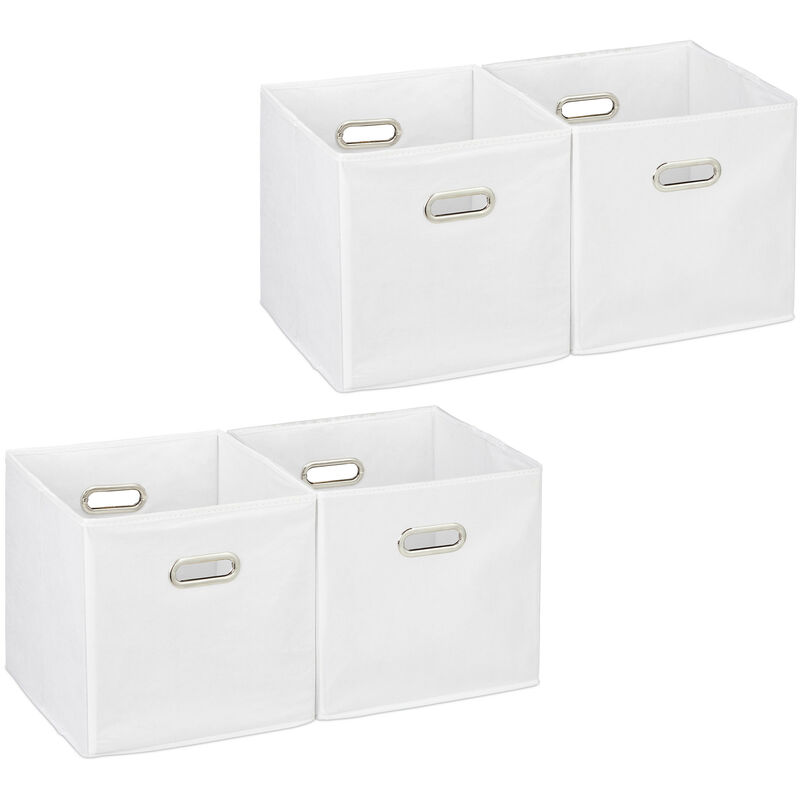 Set Of 4 Relaxdays Storage Boxes, No Lids, With Handles, Folding, Square Shelf Bins, 30 X 30 X 30 Cm, White