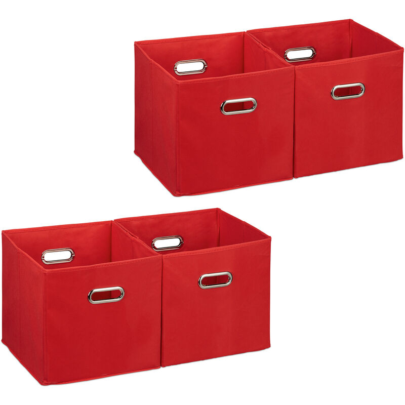 Set Of 4 Relaxdays Storage Boxes, No Lids, With Handles, Folding, Square Shelf Bins, 30 X 30 X 30 Cm, Red