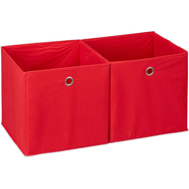 Set Of 4 Relaxdays Storage Box, Square, Shelf Storage Basket, Square Bins 30x30x30 Cm, Red