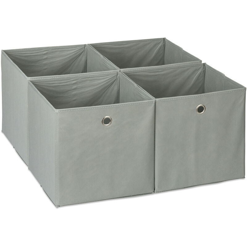 Relaxdays Storage Box Set Of 4, Foldable Shelf Baskets, Hbd, 30x30x30 Cm, Handle Holes, Foldable Organiser Bins, Grey