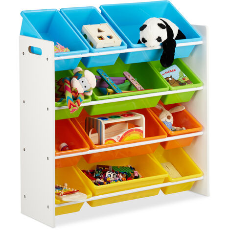 Relaxdays Storage Shelf Toy Organiser with Bins, MDF+Plastic, HxWxD 88x86x31cm