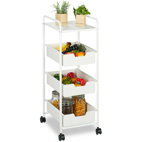 Relaxdays Storage Trolley, 3 Drawers, Cart for Kitchen, Bathroom & Office, Rolling Shelf, HWD 85.5 x 32.5 x 40 cm, White