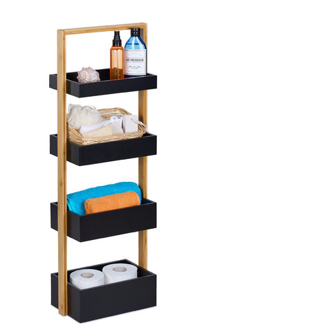Relaxdays 3-Tier Bathroom Shelf, Free Standing, Open Bamboo Kitchen Rack, MDF, No Drilling, HWD: 72x30x29