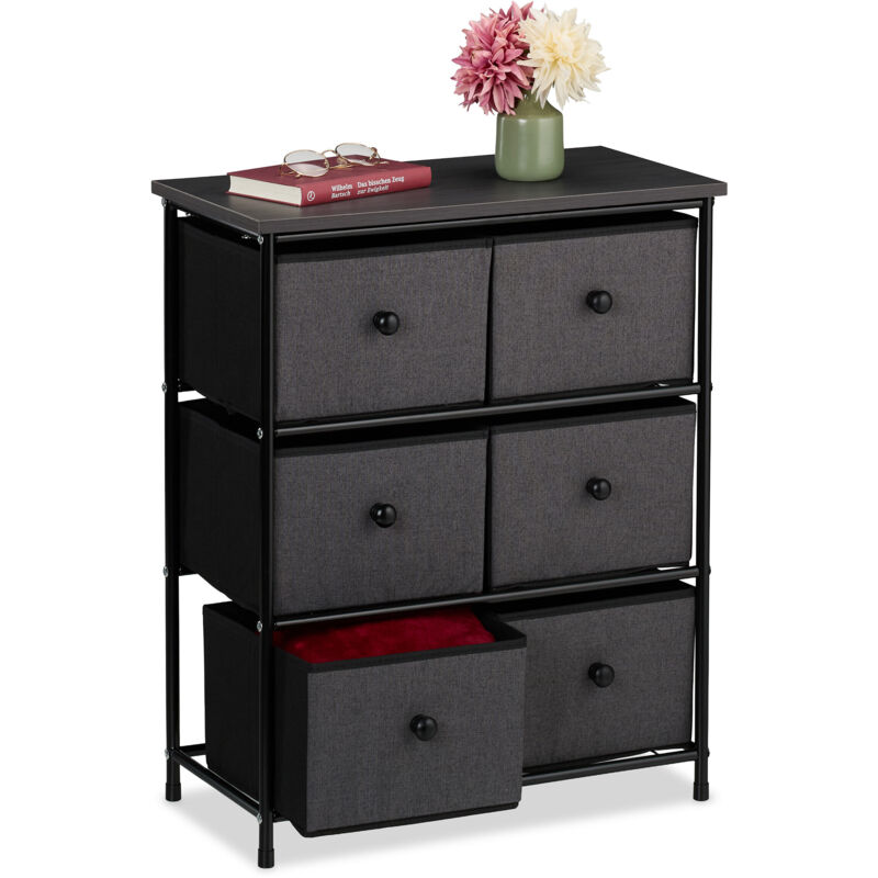 Chest Of Drawers, 6 Fabric Compartments, Hallway & Bedroom, Hwd, 73x60x32 Cm, Dresser, Metal, Grey/black - Relaxdays