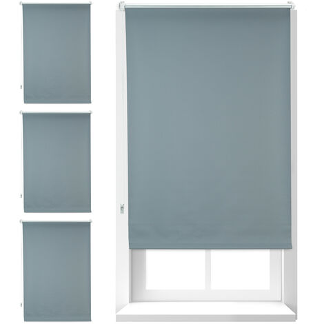 Relaxdays – Store enrouleur occultant lot de 4 – Sans perçage – Protection thermique – Dimensions 70x165 cm – Tissu gris 66 cm