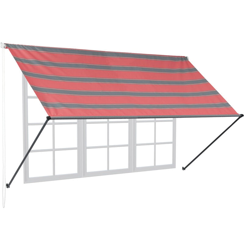 Relaxdays Store rétractable, HxL : 120x250 cm, protection UV, polyester, ombre fenêtre, balcon, gris/rouge
