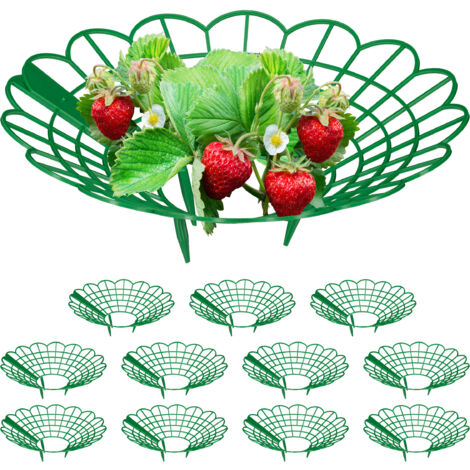 Relaxdays Strawberry Support, Set of 12, Growing Rack, Snail Protection, Plastic Plant Stand, Prevent Rot & Mould, Green
