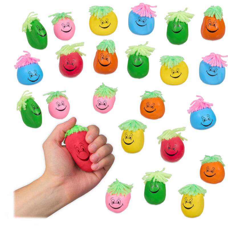 relaxdays - stress ball 6 cm, set of 24, grimace/hair, anti-stress, kneadable, children, adults, crumple ball, colourful