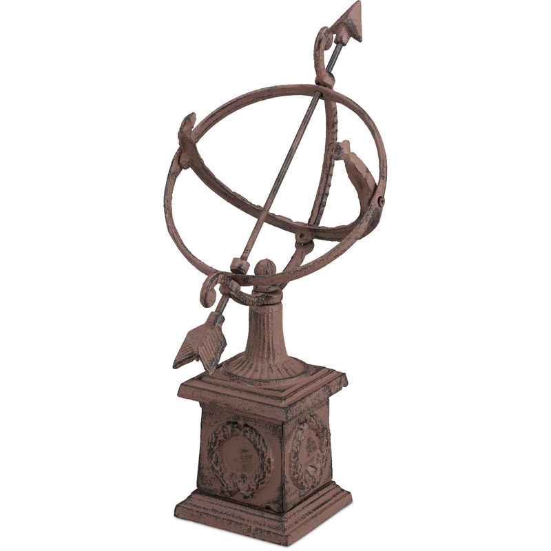 Sundial, Cast Iron, Antique Design, Weatherproof, Garden Decoration, h x w x d: app. 36 x 17 x 14 cm, Brown - Relaxdays