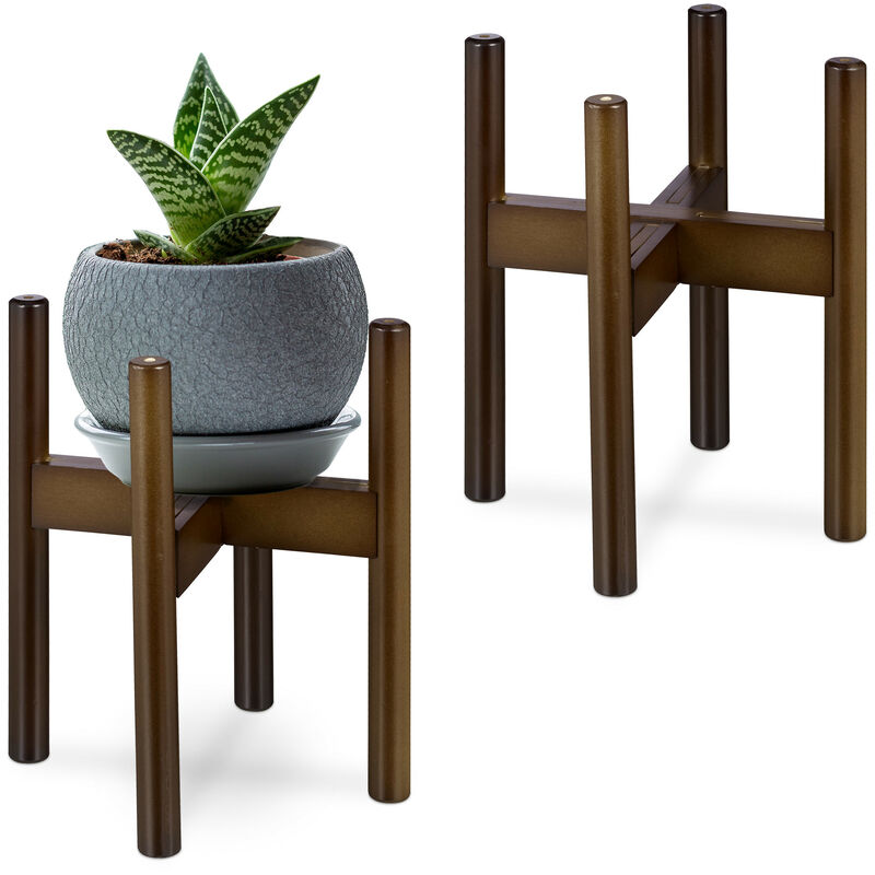 Relaxdays - Support de plantes, en bambou en set de 2, pour pots de fleurs jusqu'à 32 cm ø, réglable & empilable, brun
